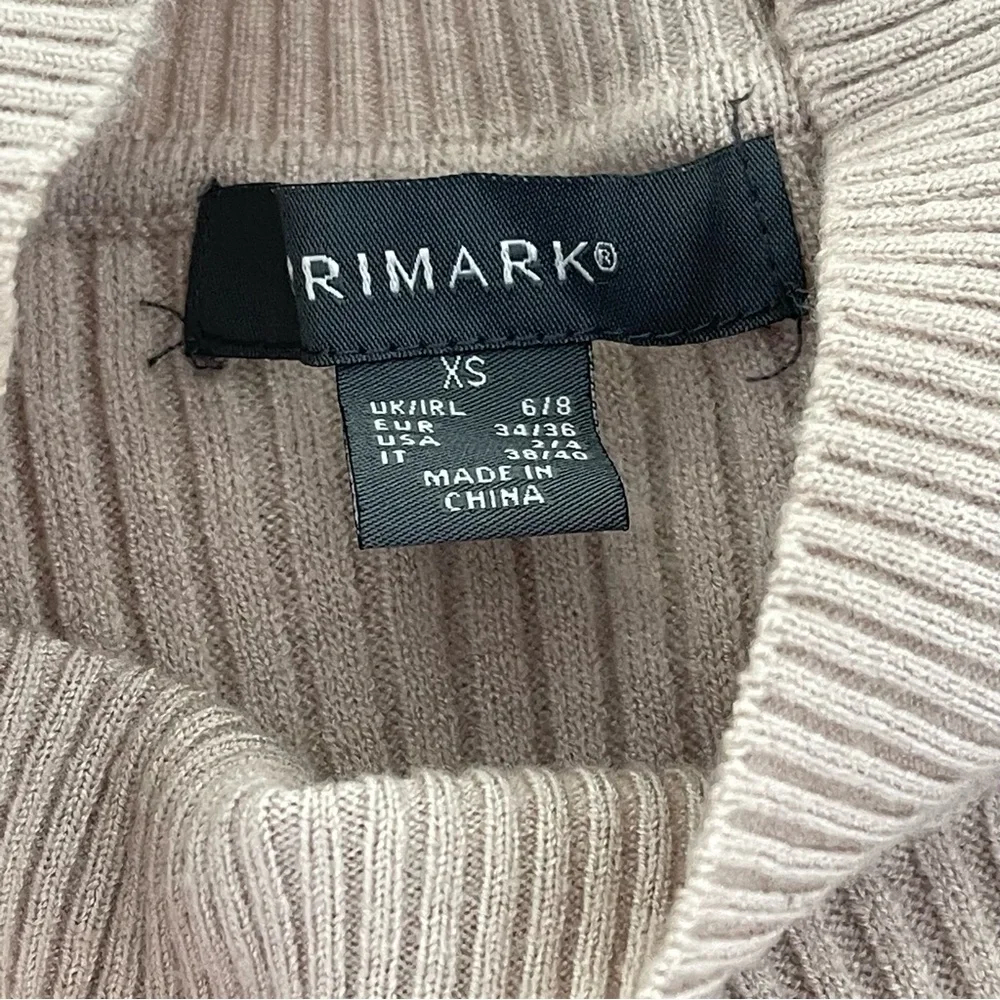 PRIMARK ribbed woven knit long sleeve top neutral color taupe cream XS - Picture 4 of 7